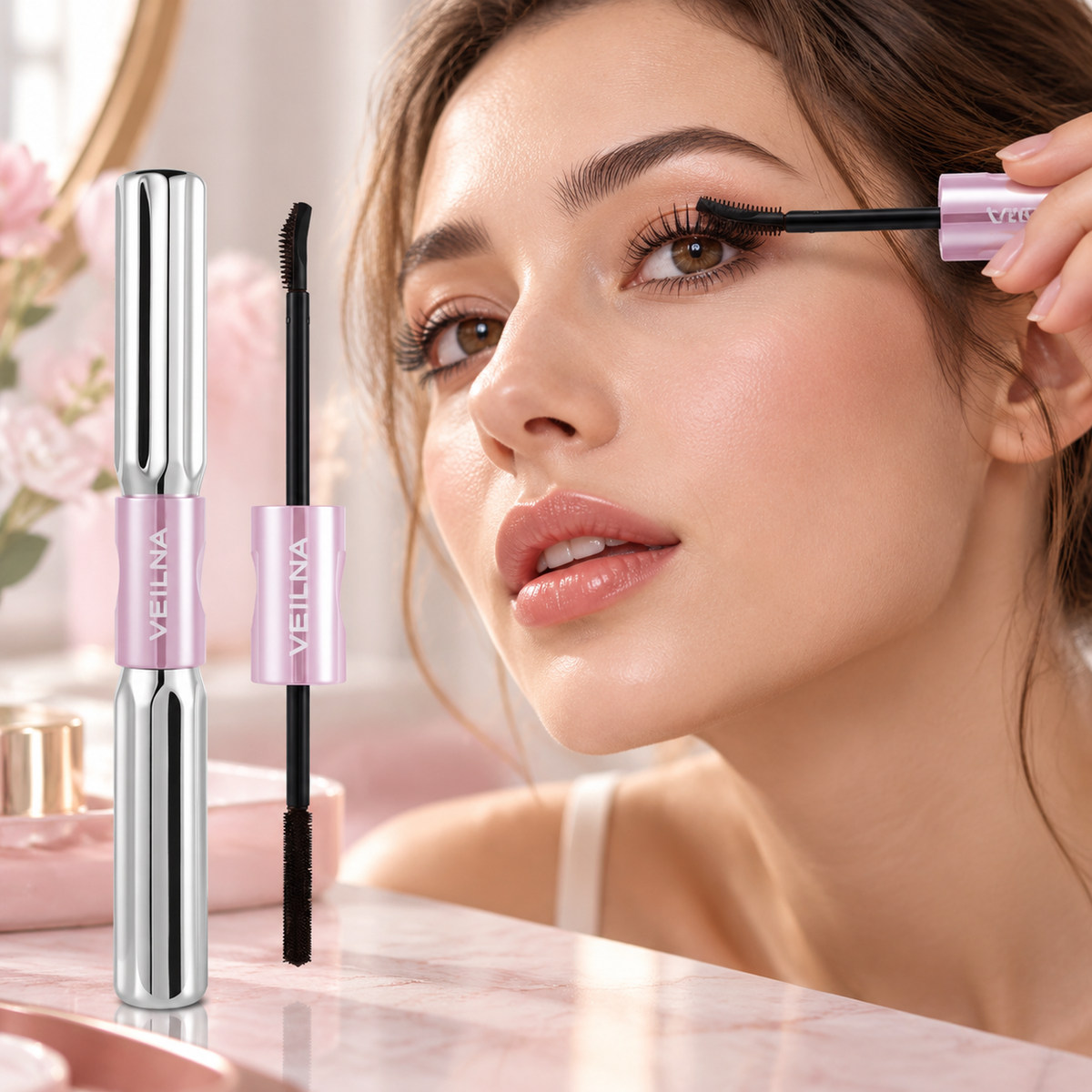 Dual-Ended Eyelash Mascara Waterproof Smudge Resistant Makeup Two brush styles in one tube, easy to carry and apply for beginners, everyday eye looks, travel, parties and quick touch-ups